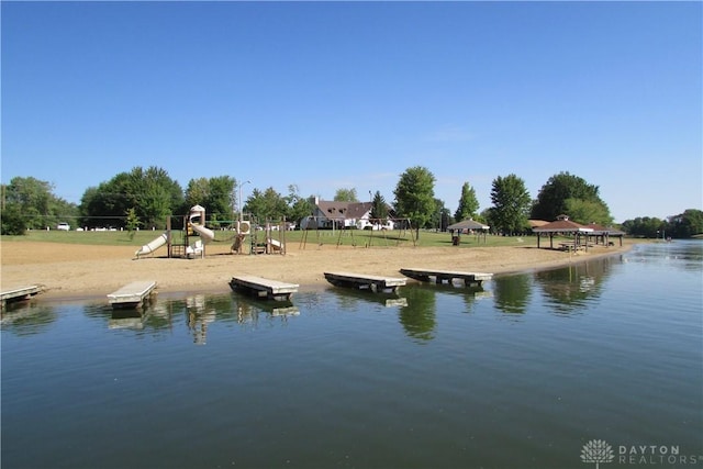 view of water feature featuring a gazebo and a floating dock