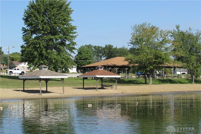 property view of water with a gazebo