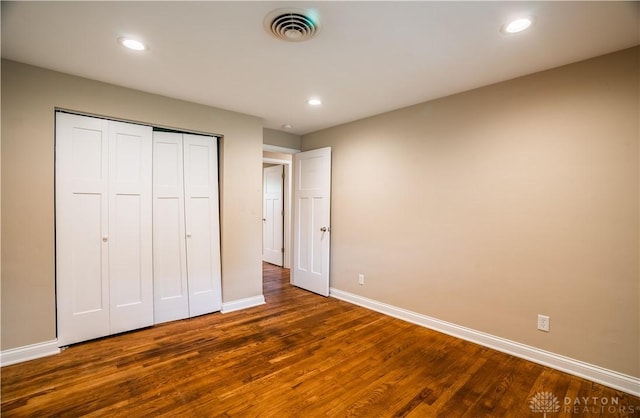 5149 Marshall Rd, Washington Twp, OH 45429 - unfurnished bedroom featuring wood finished floors, baseboards, recessed lighting, and a closet
