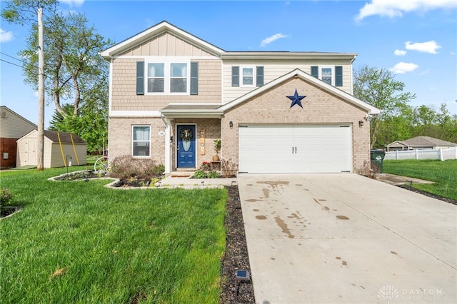 784 Marshall Dr, Xenia, OH 45385 - view of front of home featuring driveway, brick siding, and a storage unit