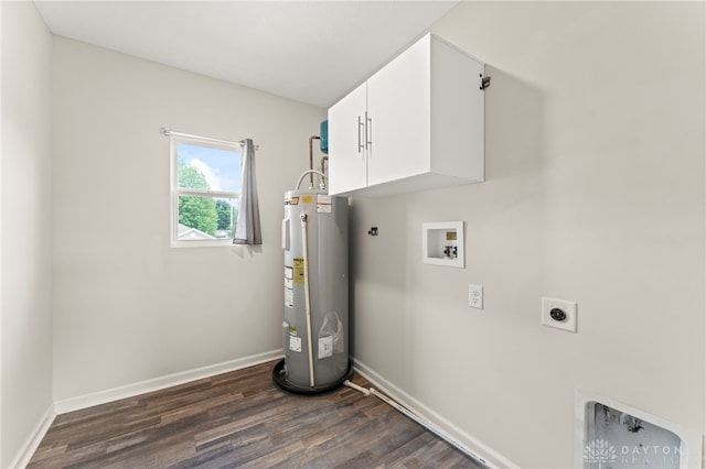 784 Marshall Dr, Xenia, OH 45385 - washroom with electric water heater, electric dryer hookup, cabinet space, washer hookup, and dark wood finished floors