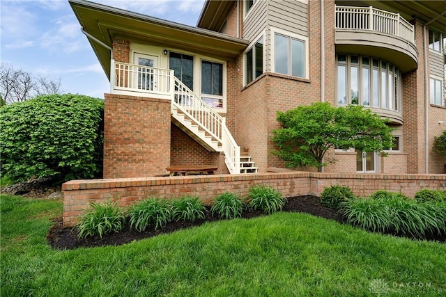 view of building exterior featuring stairs