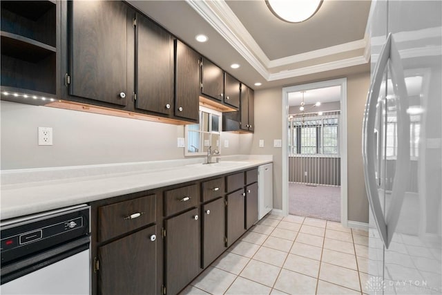 1824 Scotch Pine Dr, Beavercreek, OH 45432 - kitchen with light countertops, light tile patterned floors, white appliances, and a sink