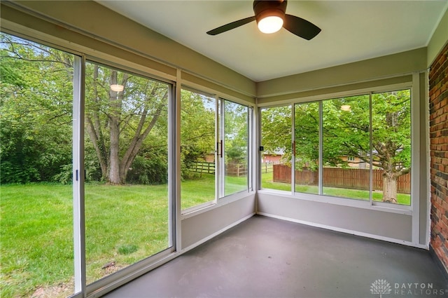 5741 Hithergreen Dr, Washington Twp, OH 45429 - unfurnished sunroom featuring ceiling fan
