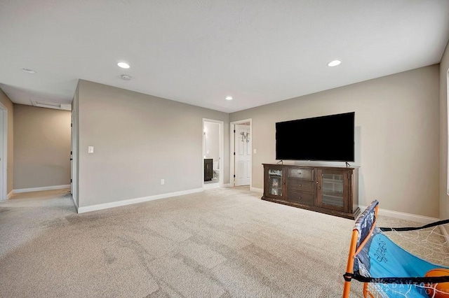1737 Red Clover Dr, Lebanon, OH 45036 - living area featuring light colored carpet, baseboards, and recessed lighting