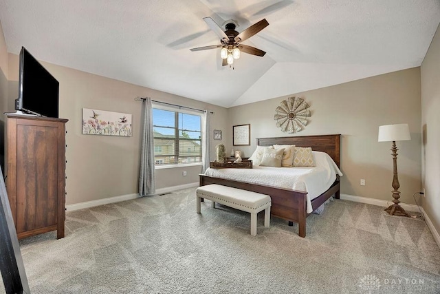 1737 Red Clover Dr, Lebanon, OH 45036 - bedroom with baseboards, vaulted ceiling, carpet, and a ceiling fan