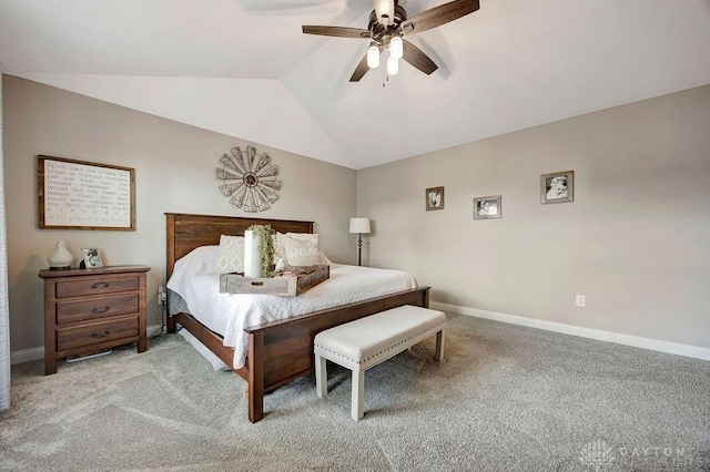 1737 Red Clover Dr, Lebanon, OH 45036 - bedroom with light colored carpet, baseboards, lofted ceiling, and a ceiling fan