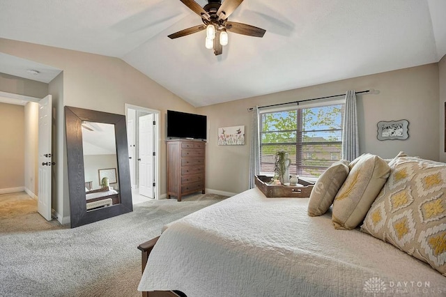 1737 Red Clover Dr, Lebanon, OH 45036 - bedroom with lofted ceiling, light colored carpet, baseboards, and a ceiling fan
