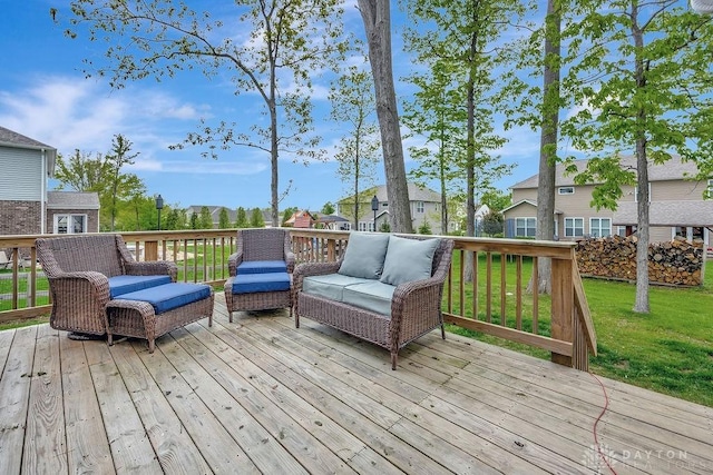 1737 Red Clover Dr, Lebanon, OH 45036 - wooden deck featuring outdoor lounge area, a lawn, and a residential view