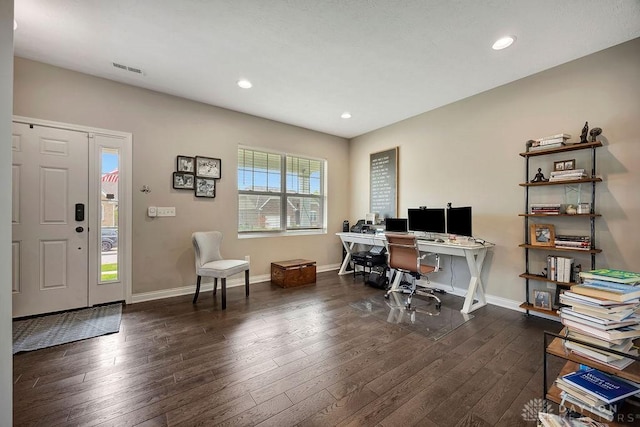 1737 Red Clover Dr, Lebanon, OH 45036 - home office with hardwood / wood-style flooring, baseboards, and recessed lighting