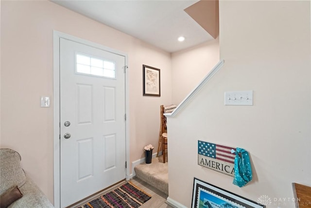 1194 Lisa Marie Dr, Xenia, OH 45385 - foyer featuring stairway, baseboards, and recessed lighting