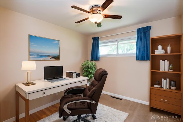 3762 Waterbury Dr, Kettering, OH 45439 - office space featuring ceiling fan, baseboards, and wood finished floors