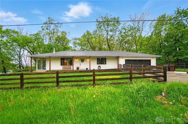 2023 W State Route 63, Lebanon, OH 45036 - single story home with an attached garage, a fenced front yard, driveway, and stucco siding