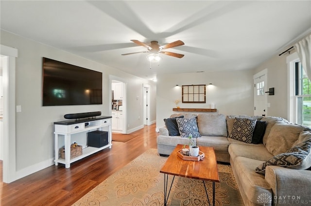 2023 W State Route 63, Lebanon, OH 45036 - living room featuring wood finished floors, ceiling fan, and baseboards