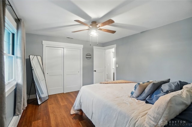 2023 W State Route 63, Lebanon, OH 45036 - bedroom featuring wood finished floors, a closet, and a ceiling fan