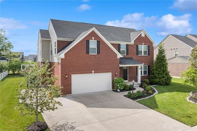 10280 Benjamin Way, Washington Twp, OH 45458 - traditional home featuring brick siding, concrete driveway, an attached garage, a front yard, and a shingled roof