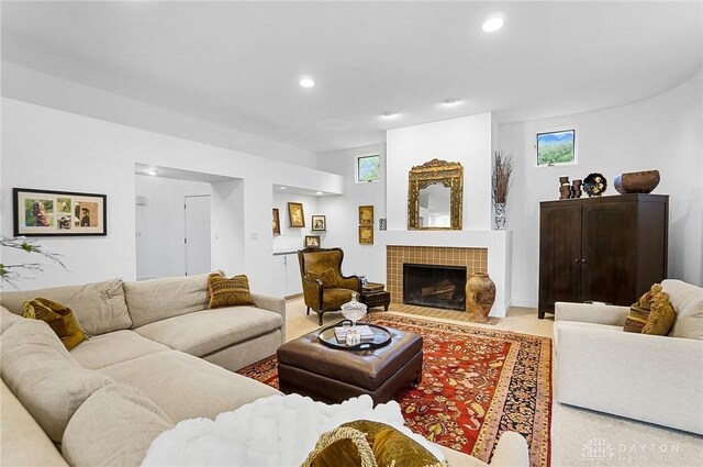 1900 Kresswood Cir, Kettering, OH 45429 - living room featuring recessed lighting and a fireplace