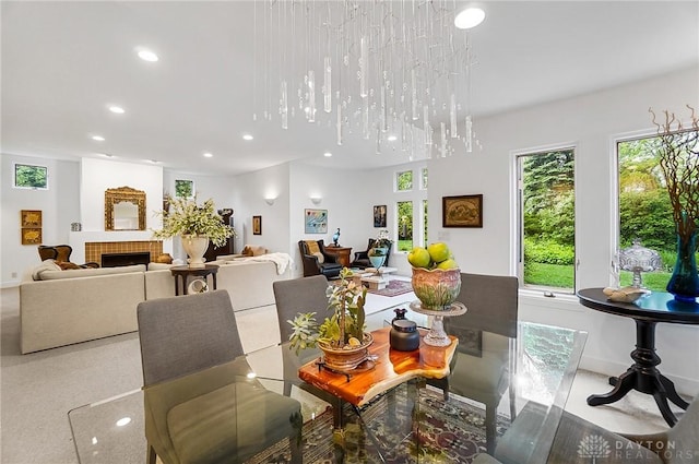 1900 Kresswood Cir, Kettering, OH 45429 - dining space featuring recessed lighting, baseboards, and a tile fireplace