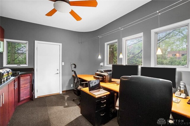 1900 Kresswood Cir, Kettering, OH 45429 - home office with a ceiling fan and dark carpet