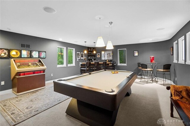1900 Kresswood Cir, Kettering, OH 45429 - game room featuring pool table, bar area, baseboards, carpet, and recessed lighting