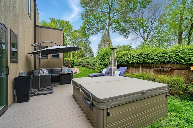 1900 Kresswood Cir, Kettering, OH 45429 - deck featuring a covered hot tub, fence, and an outdoor living space