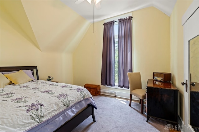 654 S Market St, Troy, OH 45373 - bedroom featuring vaulted ceiling, multiple windows, carpet flooring, and ceiling fan