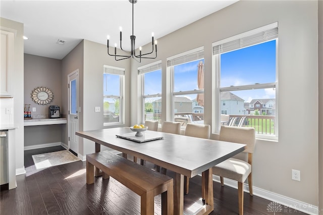 1591 Windham Ln, Beavercreek Township, OH 45385 - dining room featuring a chandelier, baseboards, plenty of natural light, dark wood-style floors, and recessed lighting