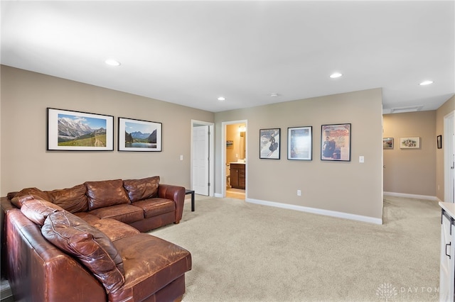 1591 Windham Ln, Beavercreek Township, OH 45385 - living area featuring light carpet, recessed lighting, and baseboards
