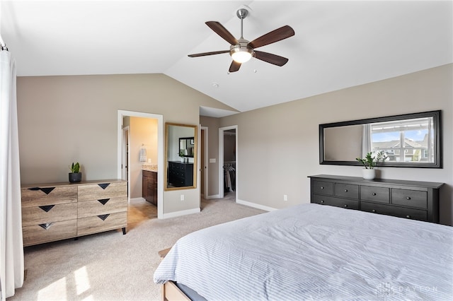 1591 Windham Ln, Beavercreek Township, OH 45385 - bedroom featuring light colored carpet, lofted ceiling, ensuite bathroom, a spacious closet, and a ceiling fan