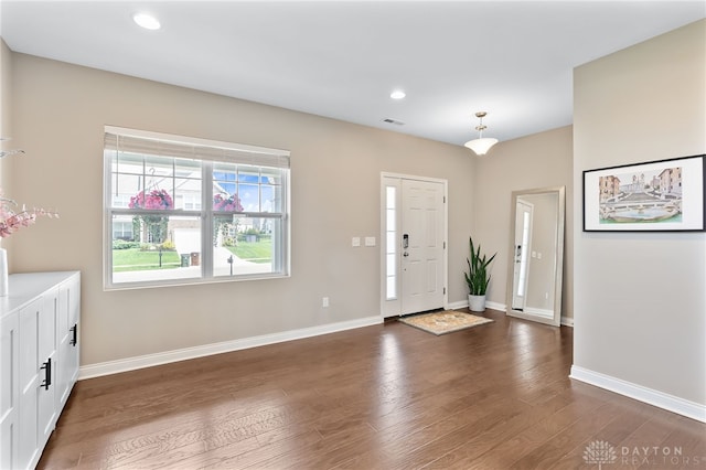 1591 Windham Ln, Beavercreek Township, OH 45385 - entrance foyer with dark wood finished floors, recessed lighting, and baseboards