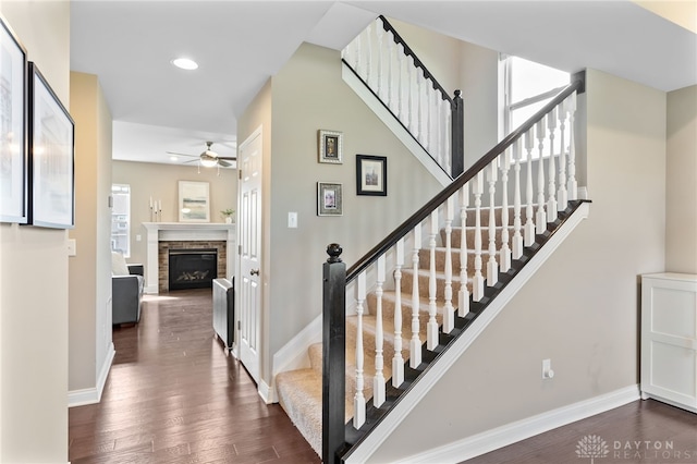1591 Windham Ln, Beavercreek Township, OH 45385 - stairway with wood finished floors, a ceiling fan, healthy amount of natural light, recessed lighting, and baseboards