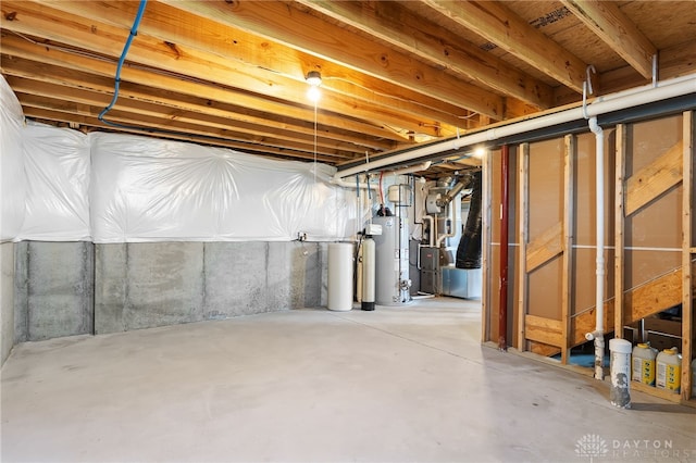 1591 Windham Ln, Beavercreek Township, OH 45385 - unfinished below grade area with water heater and a water softener system