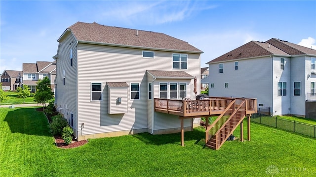 1591 Windham Ln, Beavercreek Township, OH 45385 - back of property featuring a wooden deck and stairway