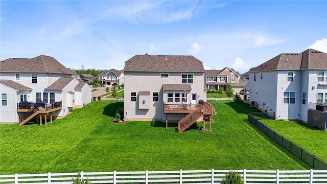 1591 Windham Ln, Beavercreek Township, OH 45385 - rear view of property featuring a residential view, a deck, stairway, and central AC unit