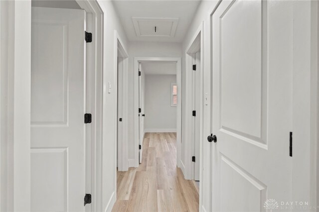 hall with light wood finished floors and baseboards