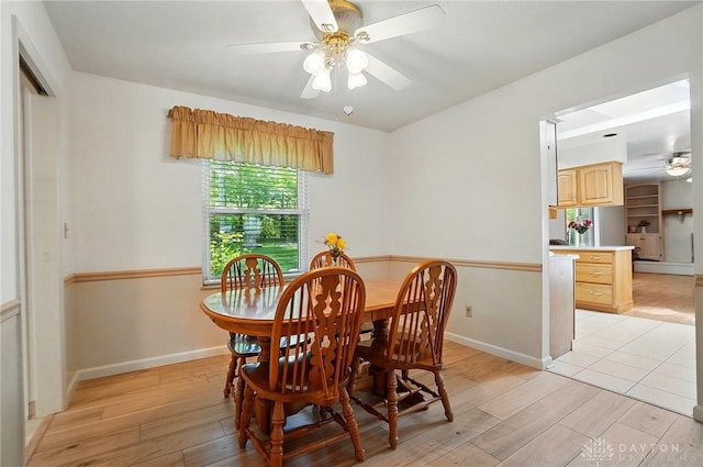 3352 Morning Glory Rd, Dayton, OH 45449 - dining space with ceiling fan, light wood finished floors, and baseboards