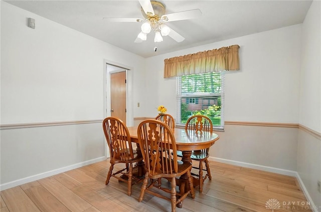 3352 Morning Glory Rd, Dayton, OH 45449 - dining space with light wood-type flooring, a ceiling fan, and baseboards