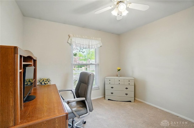 3352 Morning Glory Rd, Dayton, OH 45449 - home office with carpet, a ceiling fan, and baseboards
