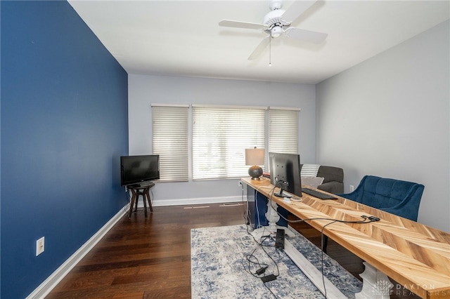 813 Timberlake Ct, Kettering, OH 45429 - office space featuring wood finished floors, a ceiling fan, and baseboards