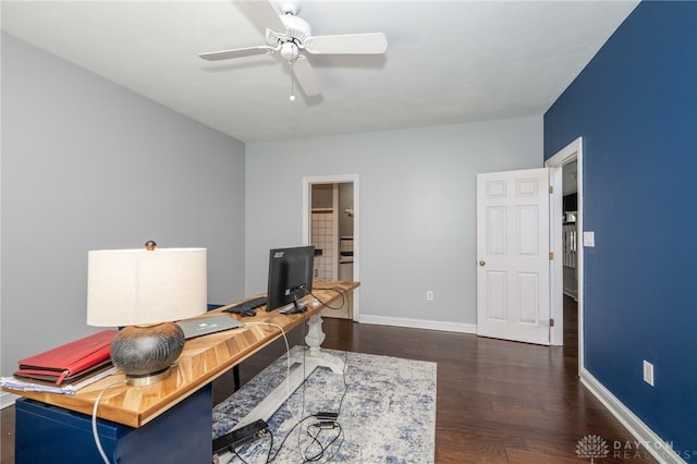 813 Timberlake Ct, Kettering, OH 45429 - home office featuring wood finished floors, baseboards, and a ceiling fan
