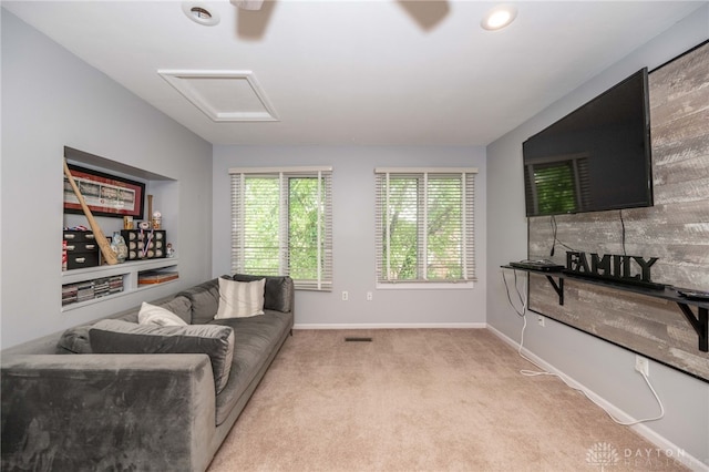 813 Timberlake Ct, Kettering, OH 45429 - carpeted living room with attic access and baseboards