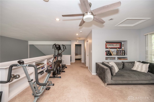 813 Timberlake Ct, Kettering, OH 45429 - exercise room featuring carpet flooring, ceiling fan, recessed lighting, and baseboards