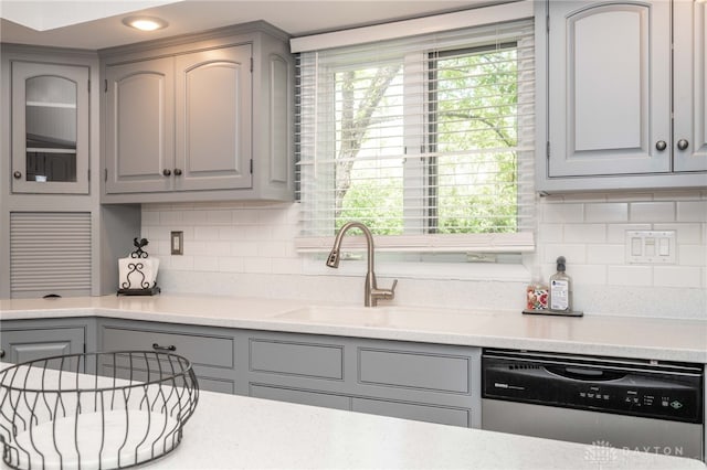 813 Timberlake Ct, Kettering, OH 45429 - kitchen with gray cabinets, dishwasher, a sink, and light countertops