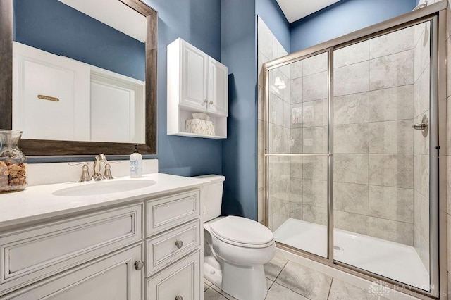 3732 Oak Creek Dr, Sugarcreek Township, OH 45440 - full bathroom featuring toilet, a shower stall, vanity, and tile patterned flooring