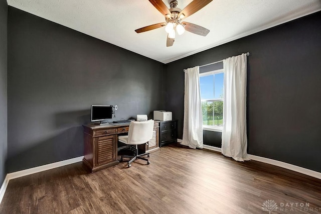 3732 Oak Creek Dr, Sugarcreek Township, OH 45440 - home office with baseboards, wood finished floors, and ceiling fan