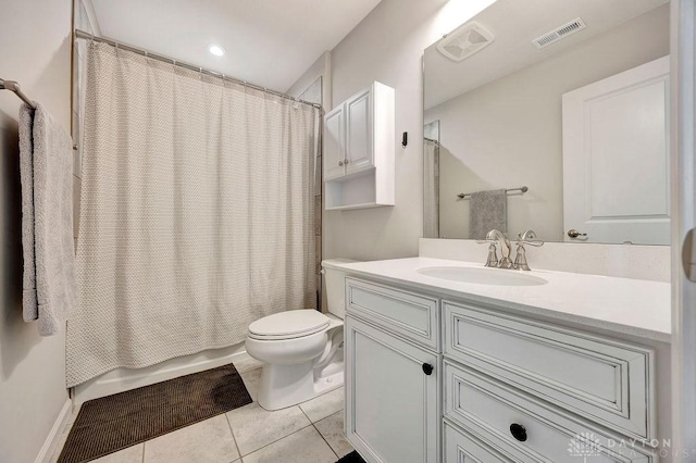 3732 Oak Creek Dr, Sugarcreek Township, OH 45440 - full bathroom featuring vanity, toilet, tile patterned floors, and shower / bath combo with shower curtain