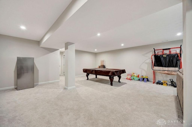 3732 Oak Creek Dr, Sugarcreek Township, OH 45440 - rec room featuring carpet flooring, recessed lighting, pool table, and baseboards