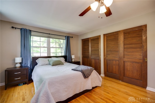 200 S Village, Washington Twp, OH 45459 - bedroom with two closets, light wood-style floors, ceiling fan, and baseboards