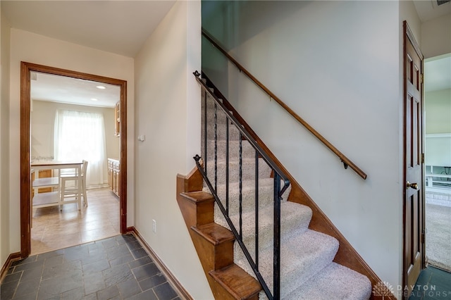 200 S Village, Washington Twp, OH 45459 - stairs with stone tile flooring, baseboards, and recessed lighting