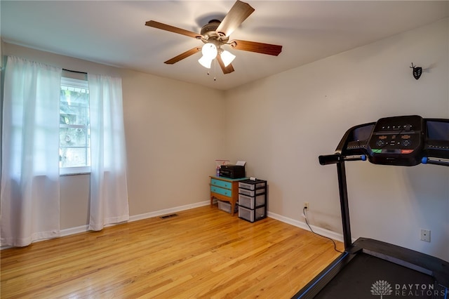 200 S Village, Washington Twp, OH 45459 - exercise area featuring wood finished floors, ceiling fan, and baseboards